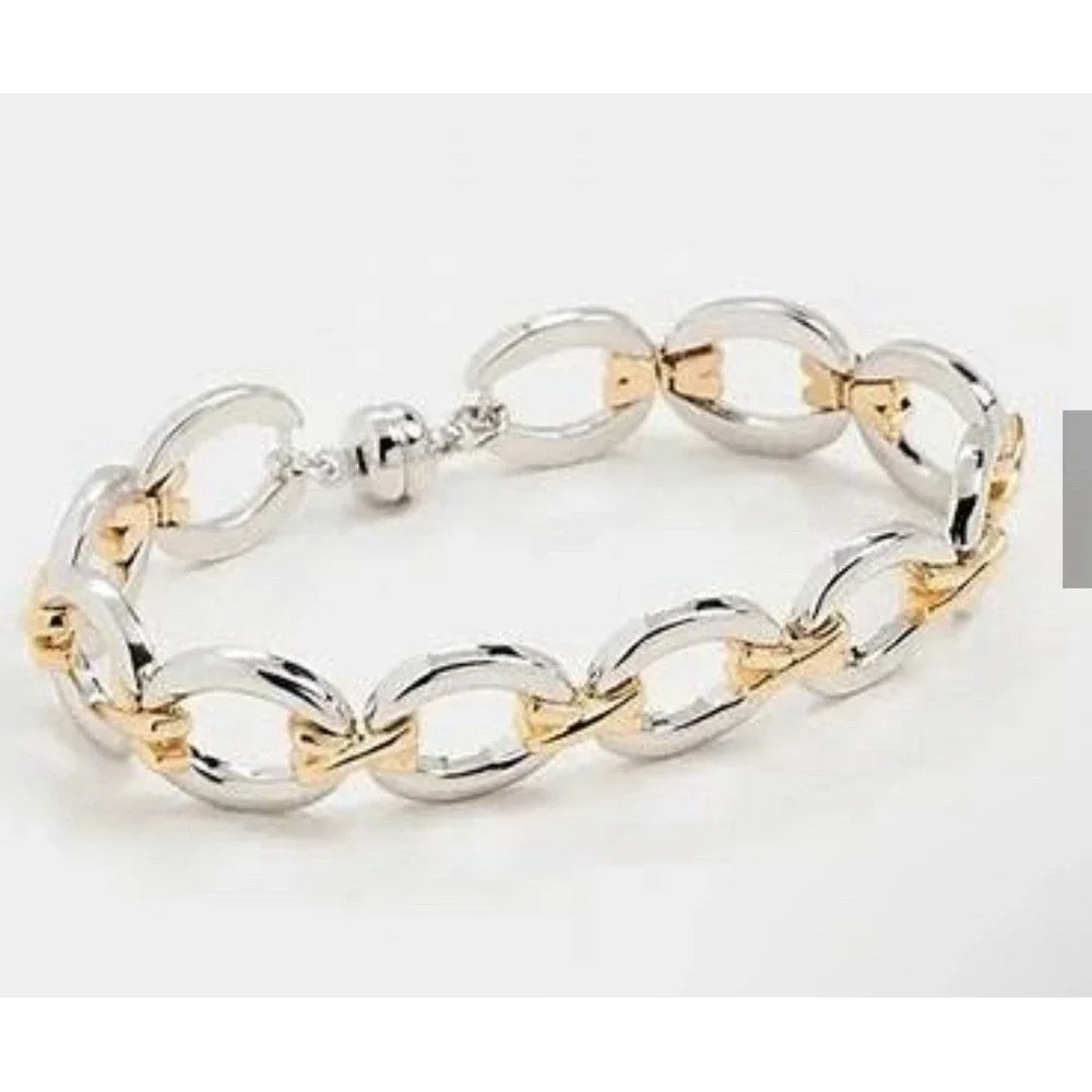 NEW Luv‎ Aj Two Tone Chain Bracelet With Magnetic Clasp